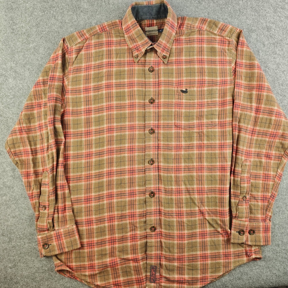 Southern Marsh Outfitter Flannel Shirt Mens Medium Brown Red Plaid Button Down